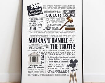 TV & Movie Lawyer Quotes, Courtroom Legal Drama Gift: Print, Frame, Canvas or Digital File