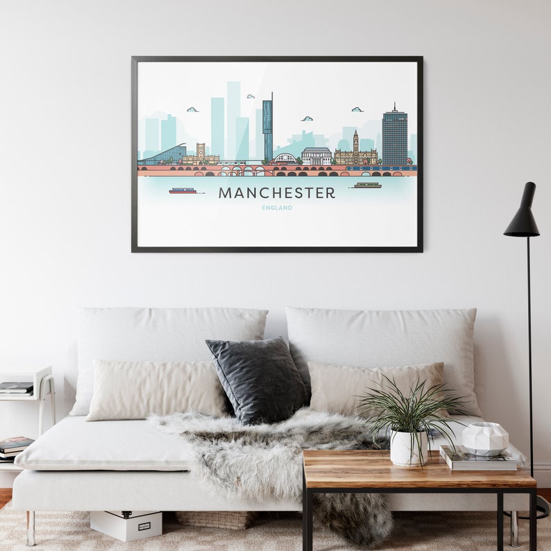 Manchester Skyline Wall Art Manchester England City Decor Etsy