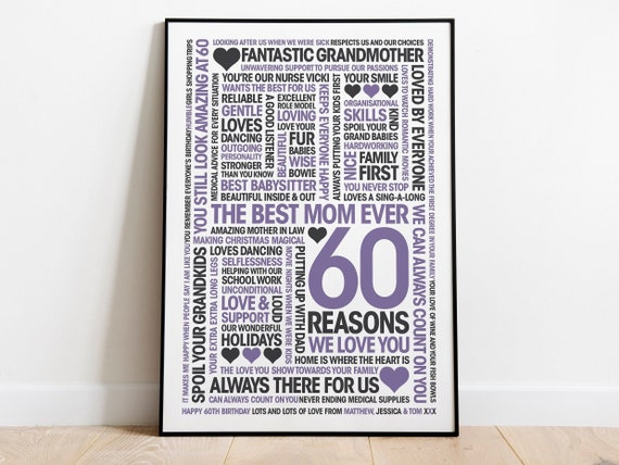 60 reasons we love you, 60 Birthday Gift, Custom Birthday Gift Idea