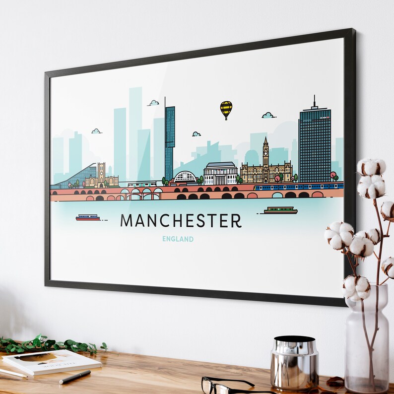 Manchester Skyline Wall Art Manchester England City Decor Etsy