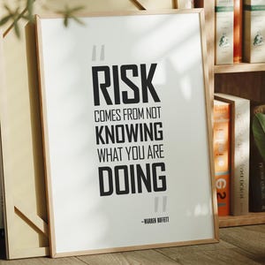 Cita de Warren Buffett sobre el riesgo, regalo inspirador para invertir en el comercio, finanzas: impresión giclée (papel), impresión enmarcada, lienzo o archivo digital