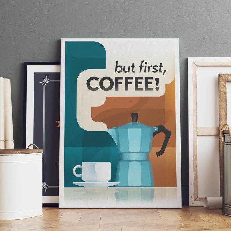 Retro Moka Pot, 'But First Coffee: Print, Frame, Canvas or Digital File image 8