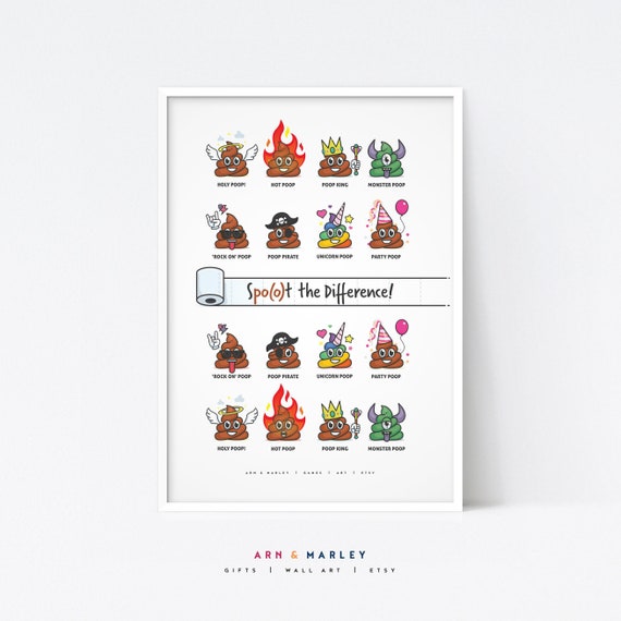 Funny Poop Emoji Spot the Difference Bathroom Wall Art Decor - Etsy Funny Poop Emoji Spot the Difference Bathroom Wall Art Decor - Etsy
