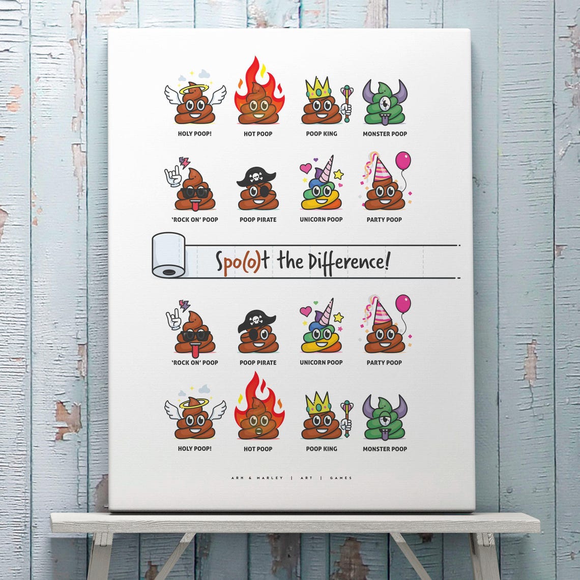 Poop Emoji Spot the Difference, Funny Toilet Art: Print, Frame, Canvas ...