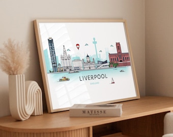 Arte de parede com o horizonte da cidade de Liverpool: impressão ou impressão emoldurada