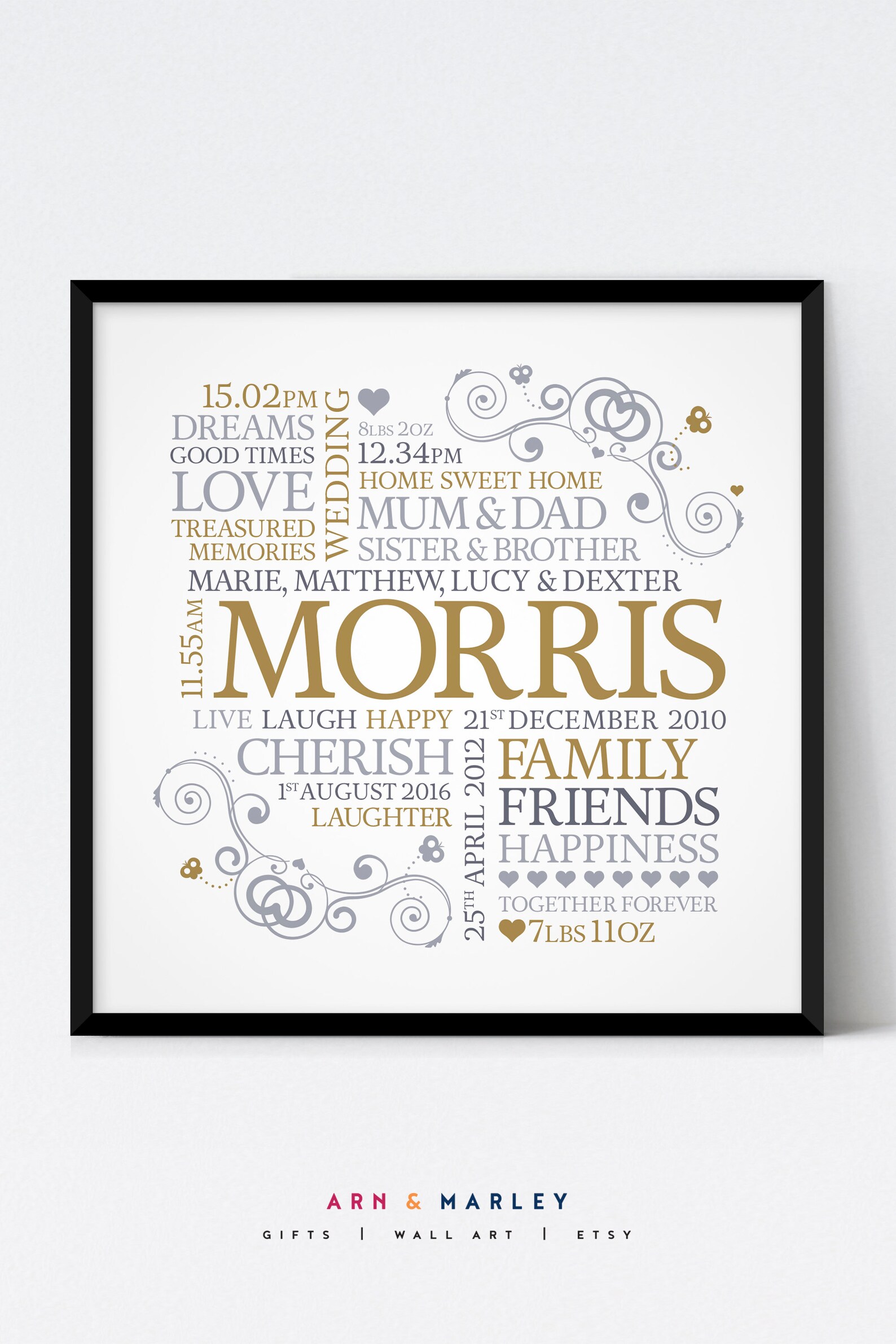 Personalised Family Word Art Gift for Family. Available as Etsy