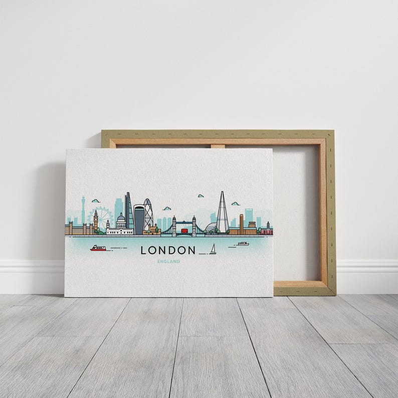 London City Skyline Wall Art, London Line Art Cityscape - Shipped Giclée Print or Framed Print