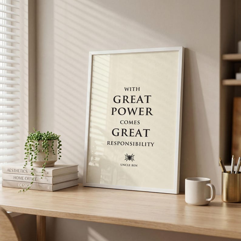 With Great Power Comes Great Responsibility Wall Art, Uncle Ben Quote - Print, Frame, Canvas or File