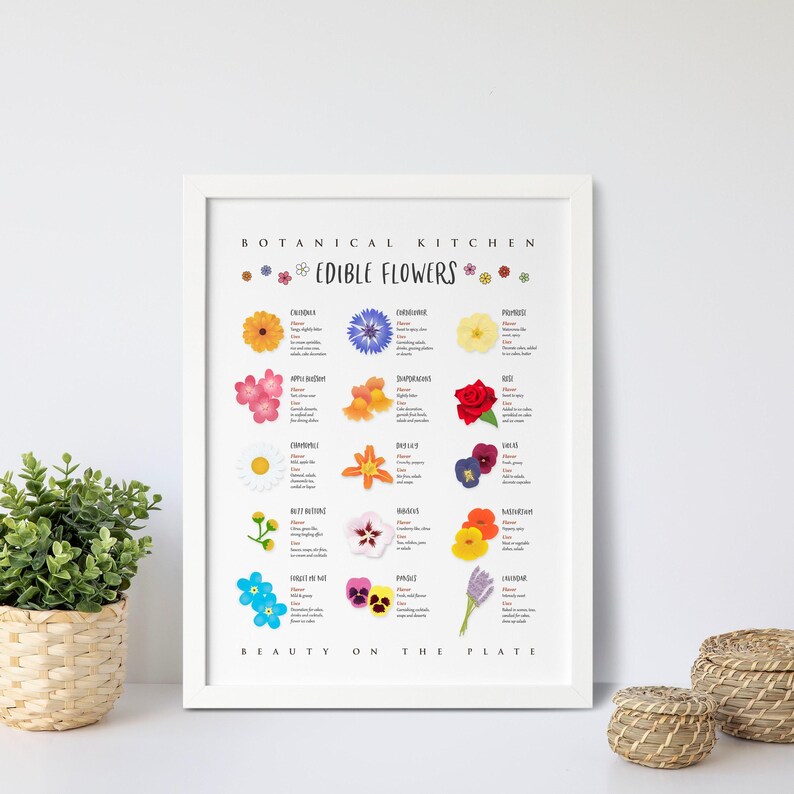 Edible Flowers Print, Botanical Kitchen Wall Art