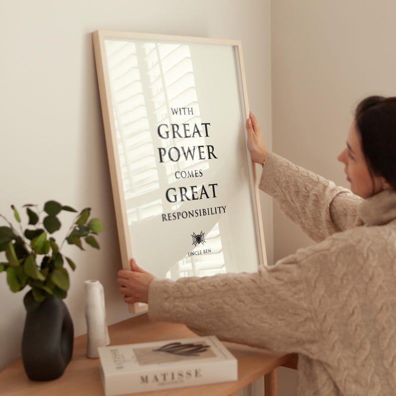 With Great Power Comes Great Responsibility Wall Art, Uncle Ben Quote - Print, Frame, Canvas or File