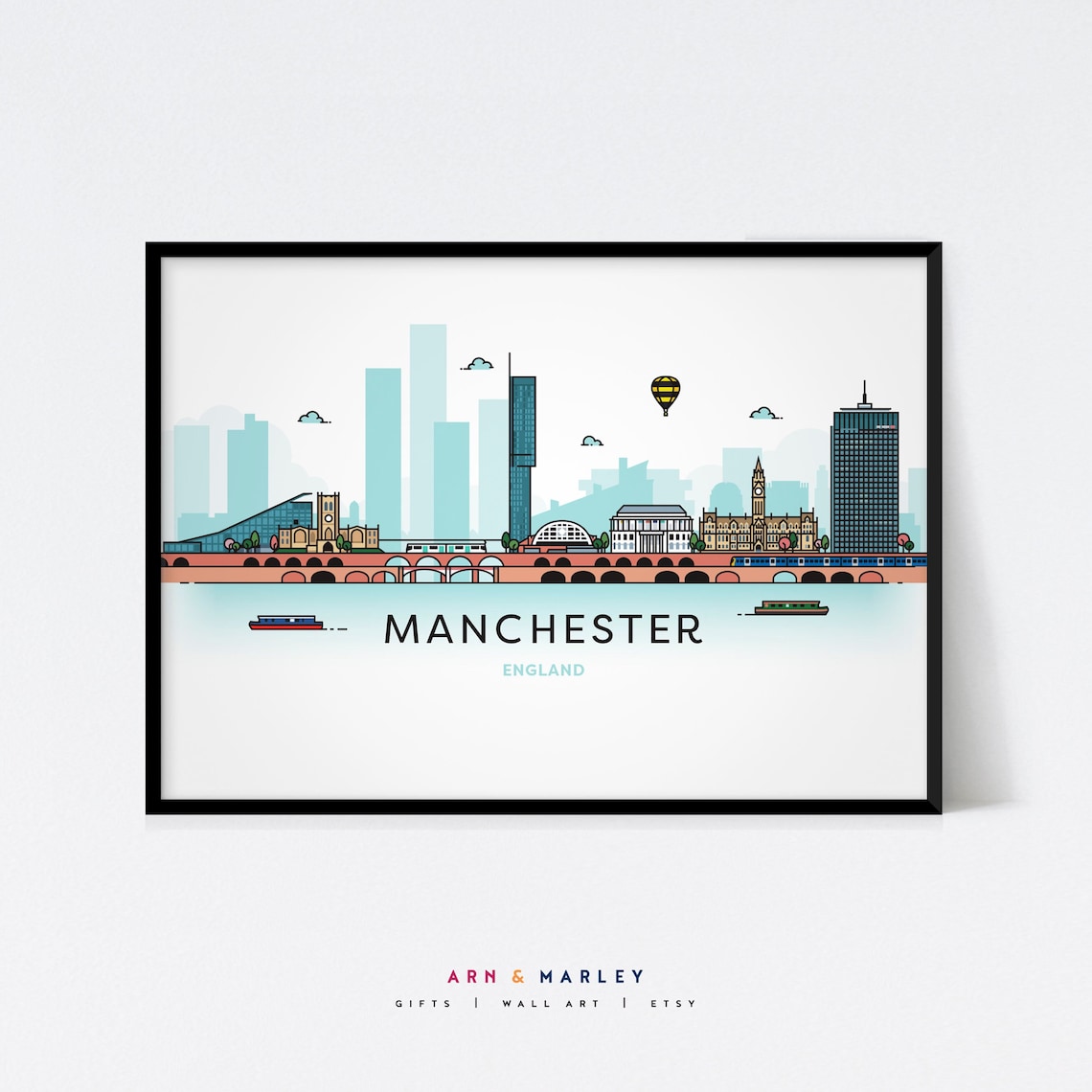 Manchester Skyline Wall Art Manchester England City Decor Etsy