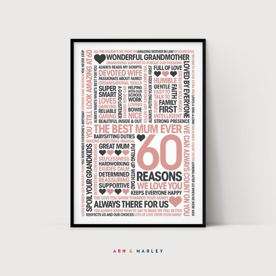 60 reasons we love you, 60 Birthday Gift, Custom Birthday Gift Idea