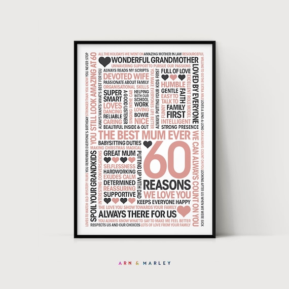 60 reasons we love you, 60 Birthday Gift, Custom Birthday Gift Idea