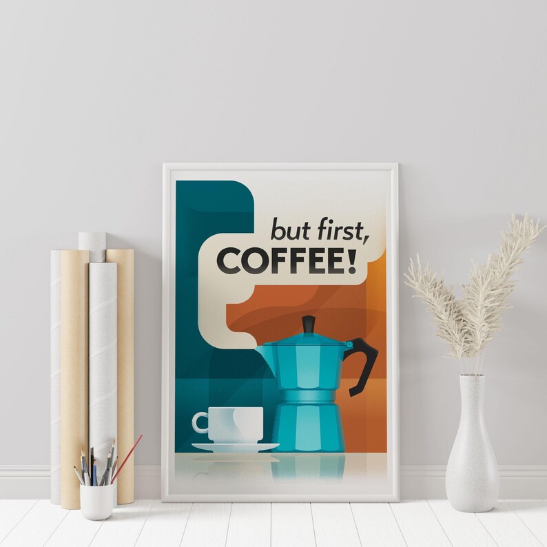 Retro Moka Pot, 'But First Coffee: Print, Frame, Canvas or Digital File image 13