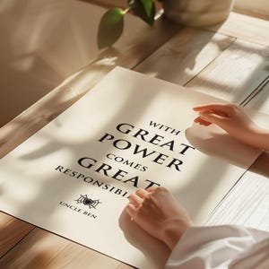With Great Power Comes Great Responsibility Wall Art, Uncle Ben Quote - Print, Frame, Canvas or File