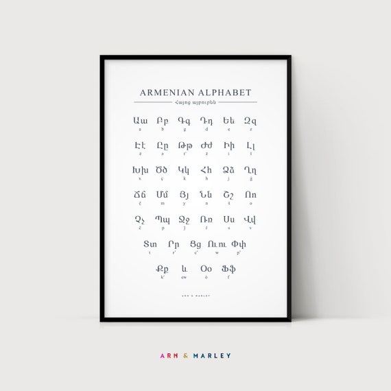 Armenian Alphabet Chart, Armenia Language Chart, White | Photographic Print