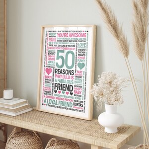 50 Reasons, Personalized Friend Gift: Giclée Print, Frame, Canvas or Digital File