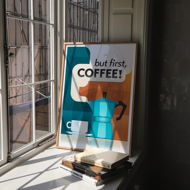 Retro Moka Pot, 'But First Coffee: Print, Frame, Canvas or Digital File image 12