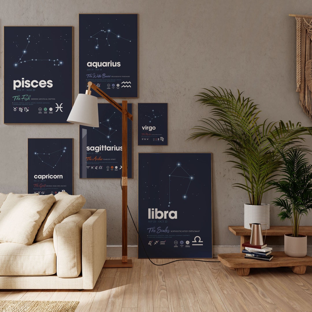 Zodiac Wall Art Star Sign Home Decor Bedroom Wall Art Etsy