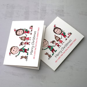 Cartão de Natal personalizado, ilustração personalizada da família Stick, arquivo digital ou cartões de felicitações impressos e enviados.