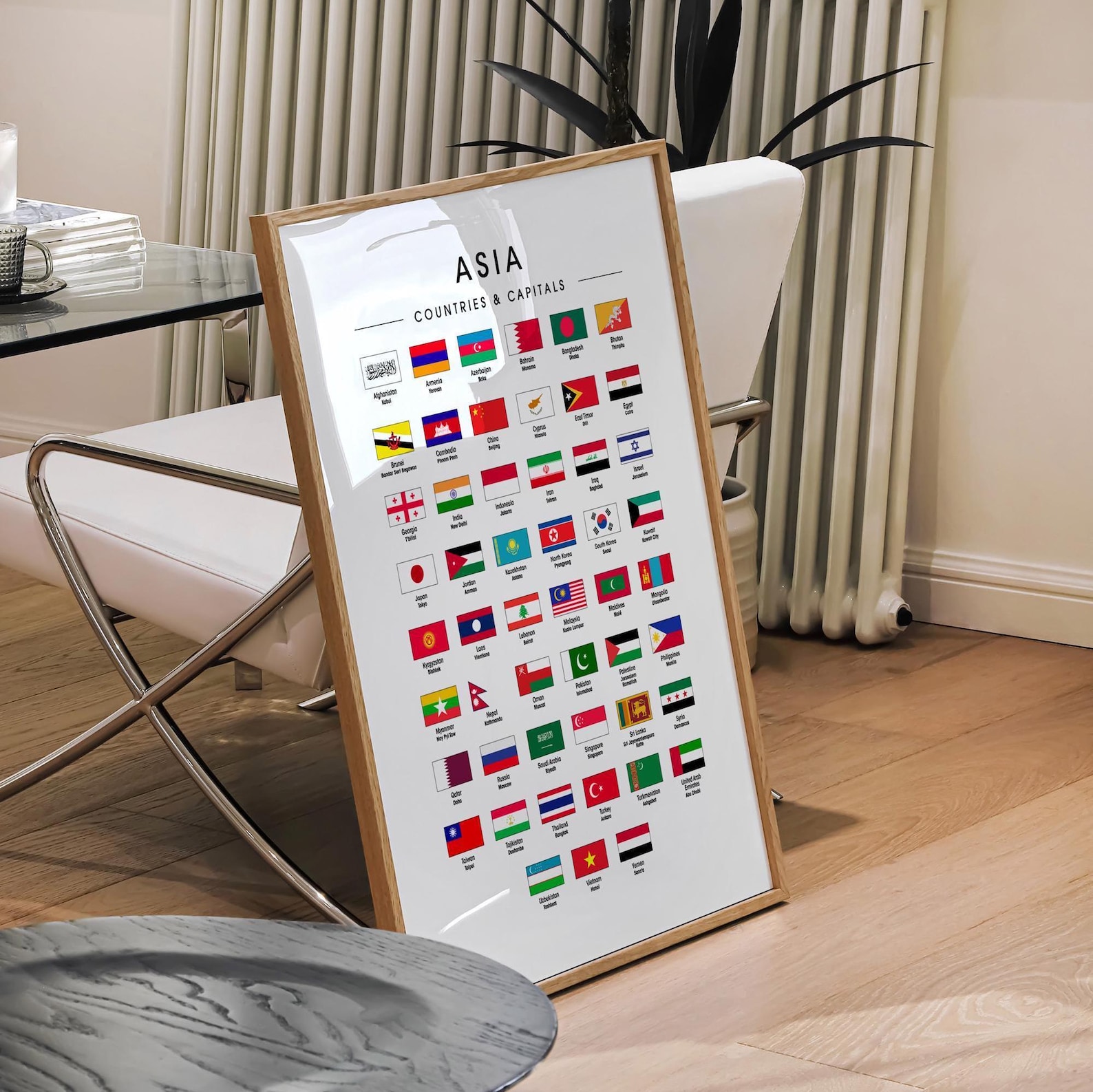Asian Countries & Capitals, Flags of Asia: Print, Frame, Canvas or ...