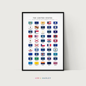US State Flags Wall Art, Flags of America Giclée Print paper, Framed ...
