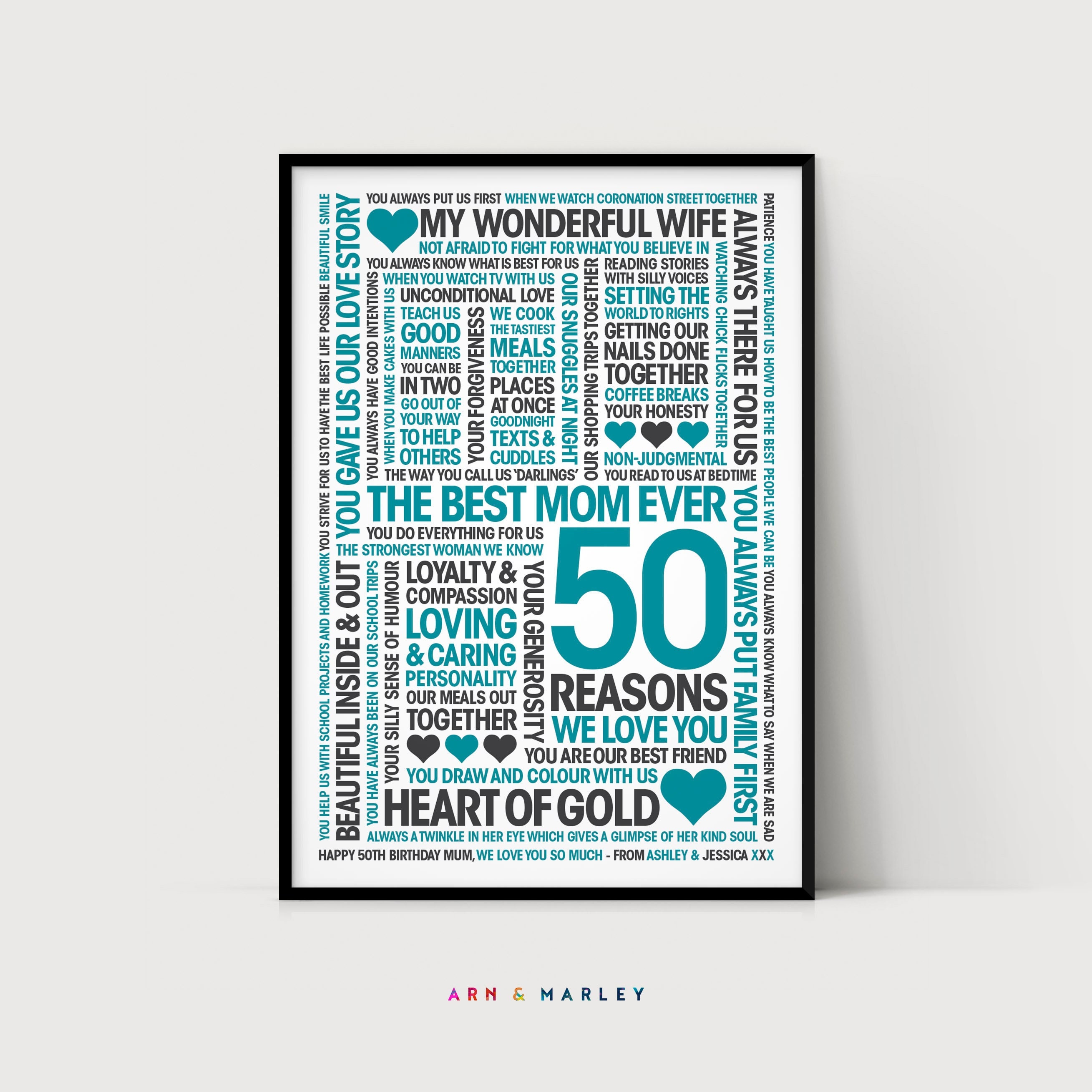 50 Reasons We Love You, Personalized 50th for Mom, Mum's Birthday