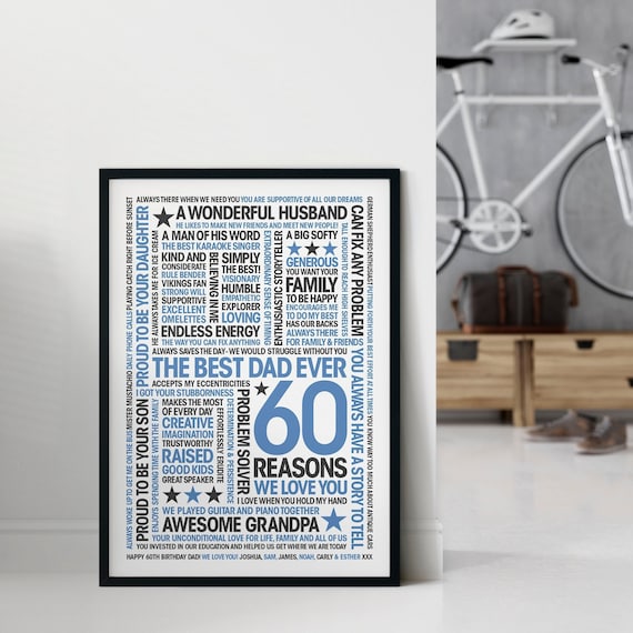 60 Reasons We Love You, Personalized 60th Birthday Gift Giclée