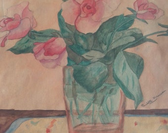 Fête des mères, aquarelle /Bouquet de Roses