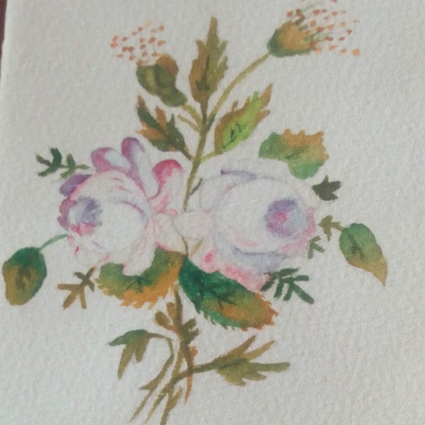 Fête de mères ; aquarelle miniature: Bouquet de roses