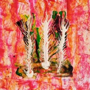 Tableau abstrait mini, à la laque ," les,  cactées"