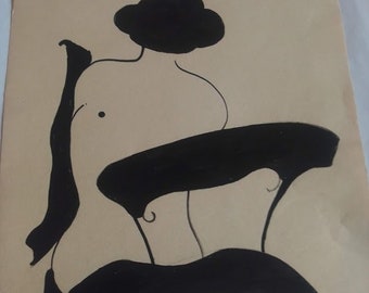 Femme assise vue de dos: Encre de chine