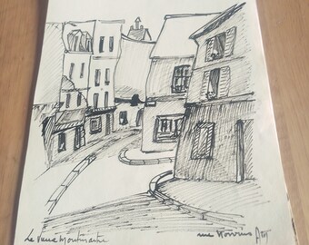 dessin au crayon; Vue de Montmartre :la rue Norvin