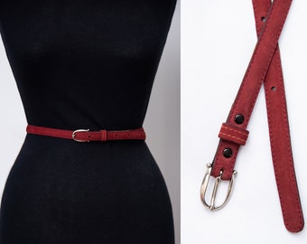 Slim Vintage Purple Leather Belt