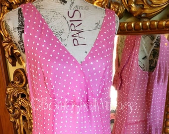 Vintage 80's J Peterman Company 30's Style Pink Polka Dot Silk Dress