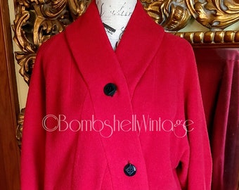 Vintage 50's Peerless Worumbo Wool Cherry Red Swing Coat