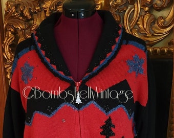 Vintage Storybook Knits Winters Journey Holiday Theme Sweater 1X New Old Stock