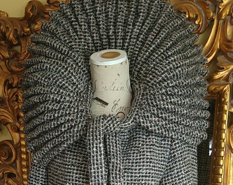 Vintage Gray Wool Tweed Artisan Made Coat with Huge Dramatic Collar