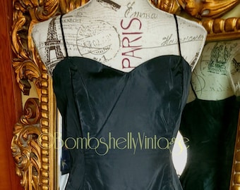 Vintage 80's Loralie Black Taffeta and Lace Party Dress Girls Just Wanna Have Fun