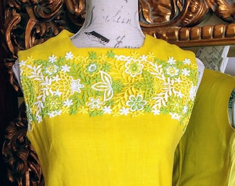 Vintage 1960's Lemon Yellow Bleeker Street Linen Dress