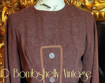 Vintage 50's Betty's Hartford Ct Brown Wool Day Dress
