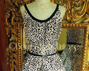 Vintage 50's Pale Pink and Black Cheetah Print Circle Skirt Dress Rockabilly