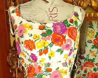 Vintage 50's Miami Casuals Florida Floral Wiggle Dress with Sexy Back