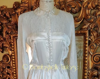 Vintage 1948 White Satin and Lace Bridal Gown