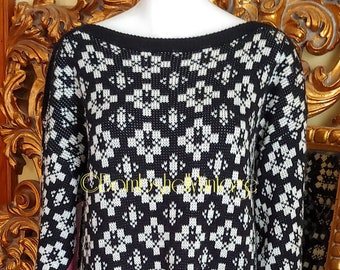 90s Brandini Gray Chains Leather Patch Sweater Large