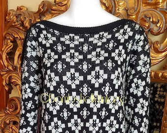 Vintage 80's Brandini Knits Black and White Sweater Dress