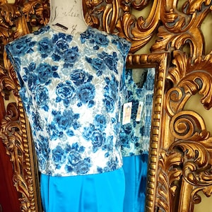 Vintage 60er Jahre Saks Fifth Avenue 2teiliges Blaues Brokat und Seiden Abend Rock und Top