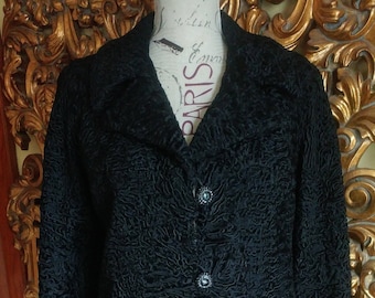 Vintage 60's Max Zeller Black Persian Lamb Jacket with Rhinestone Buttons