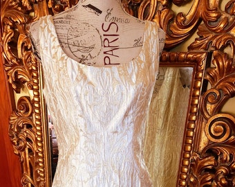 Vintage 60's Bonwit Teller White and Gold Metallic Brocade Sheath Gown