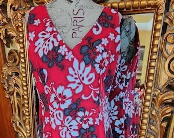 Vintage 80's Hoku Red Floral Hawaiian Dress Plus Size Volup
